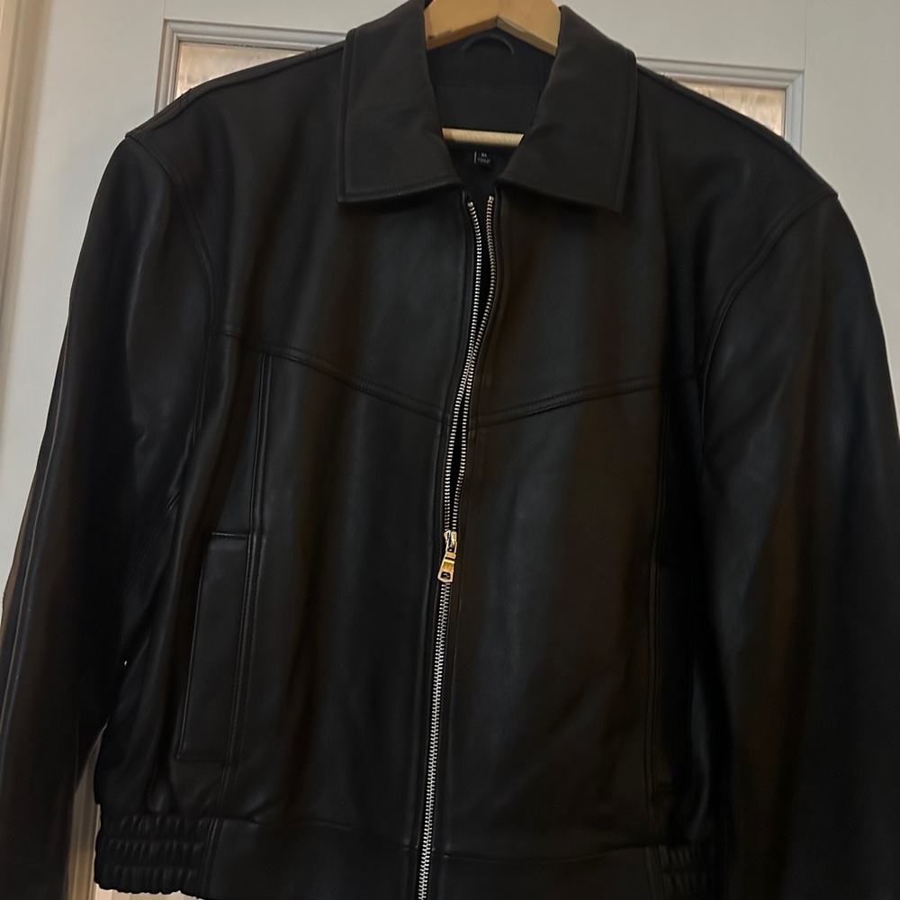 Source Unknown-Sample Black Leather Bomber Jacket… - image 2